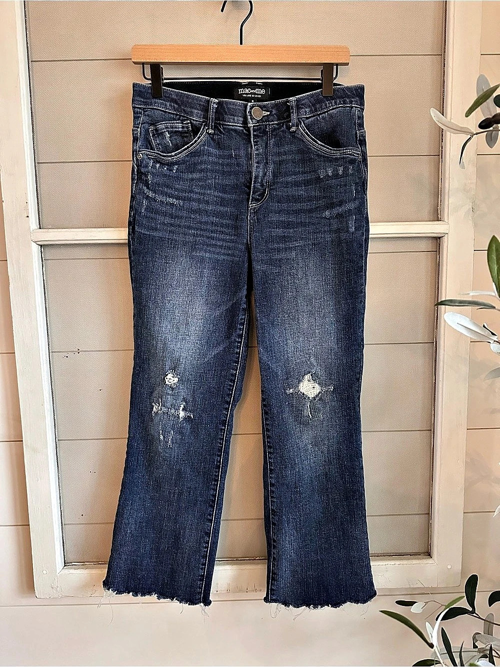 Mac and Me Distressed Ankle Length Boot Cut Jeans